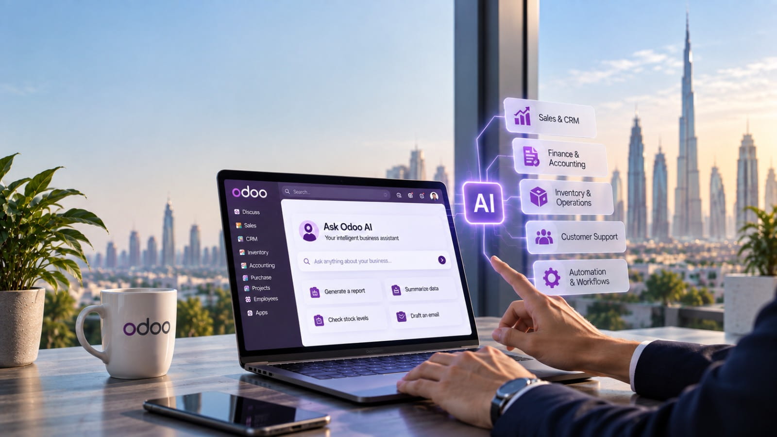 Odoo AI Features for sales, finance, inventory, customer support and automation
